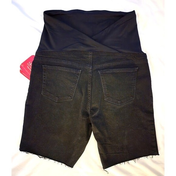 Isabel Maternity Womens Crossover Panel Bermuda Black Jean Shorts Size: 12 (NWT) - Picture 2 of 8